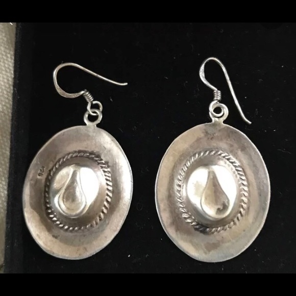 Jewelry - Sterling silver cowboy hat earrings. Unique!
